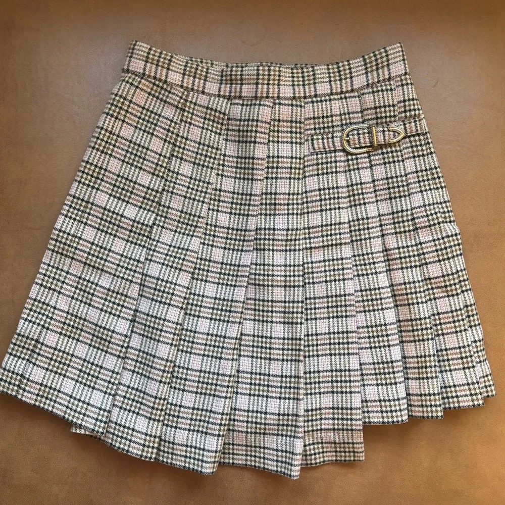 Maje Pleated Plaid Kilt Asymmetric Skirt - Picture 4 of 8